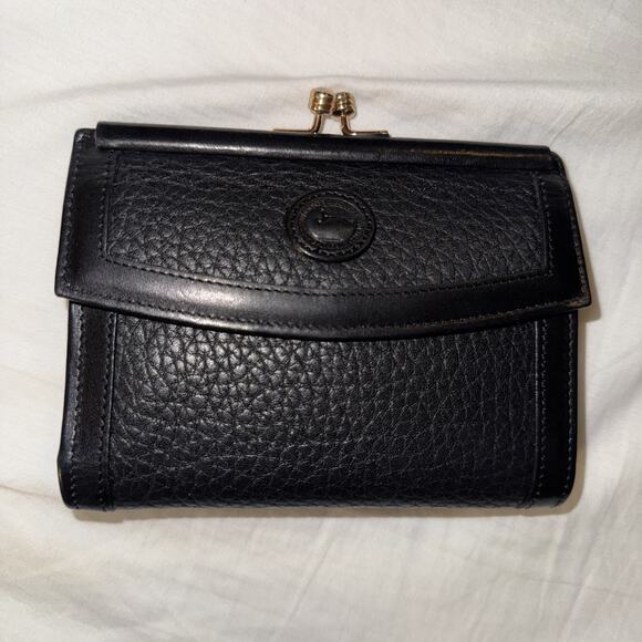 Dooney & Bourke Handbags - DOONEY & BOURKE Vintage AWL Black Leather Kiss-lock Bifold Wallet